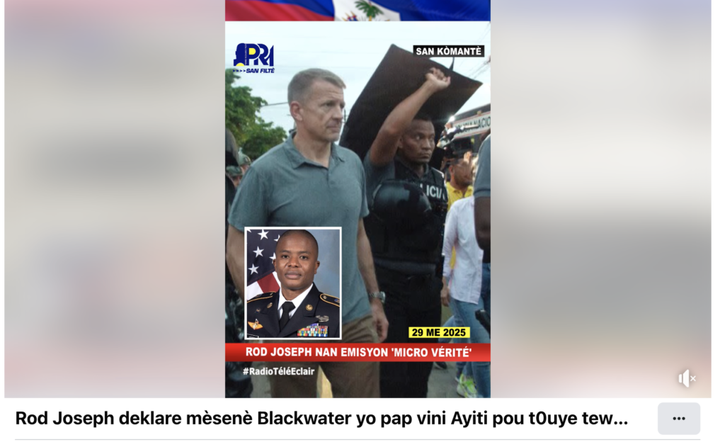 Rod Joseph deklare mèsenè Blackwater yo pap vini Ayiti pou touye ...
